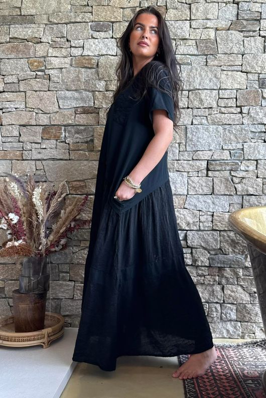 Tasha Damask T Shirt Maxi Dress Black